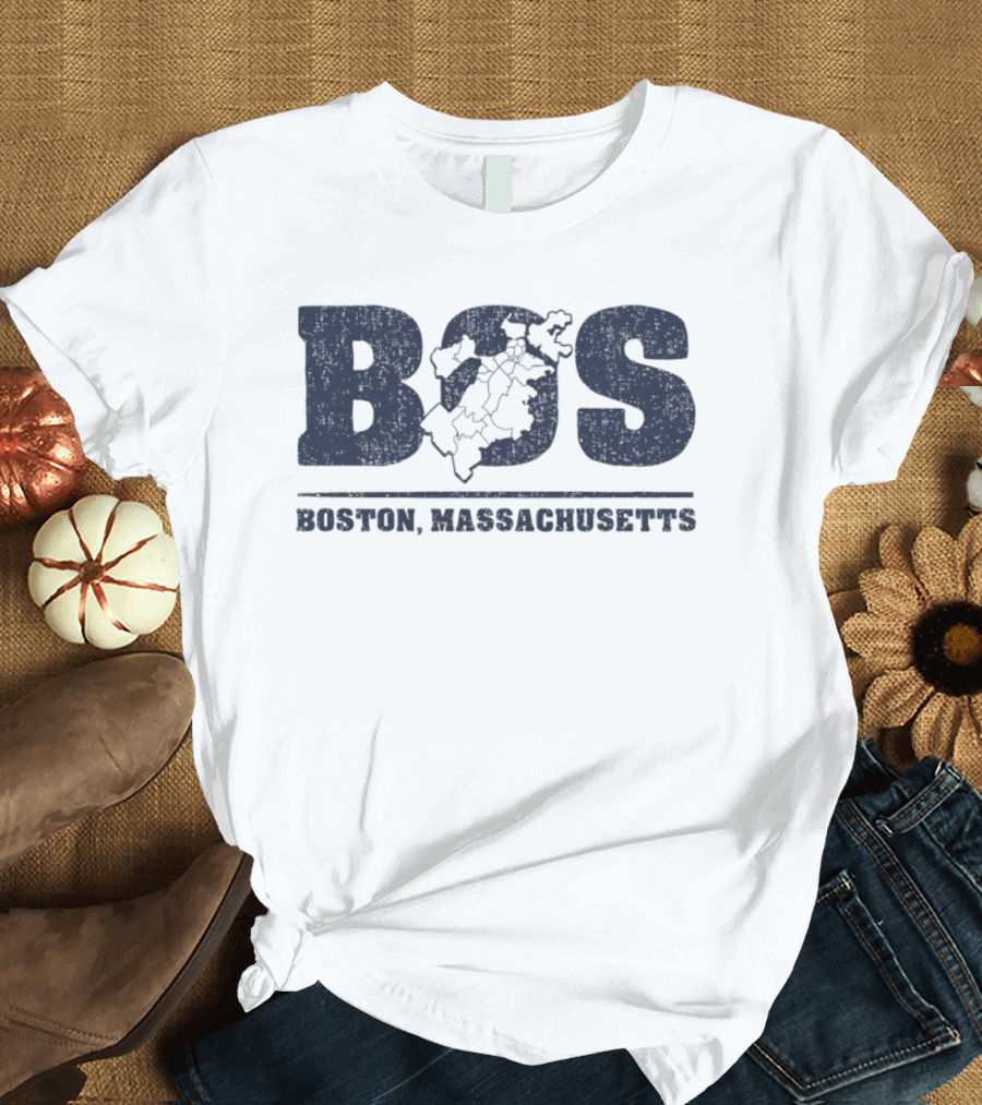 BOS Boston Massachusetts Neighborhoods Map T-Shirt