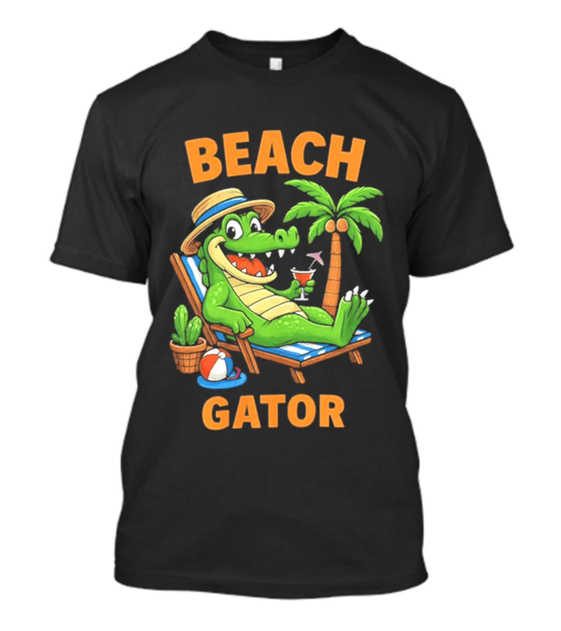 Beach Gator Tropical Alligator Vacation Relaxing With Cocktail Palm Tree T-Shirt