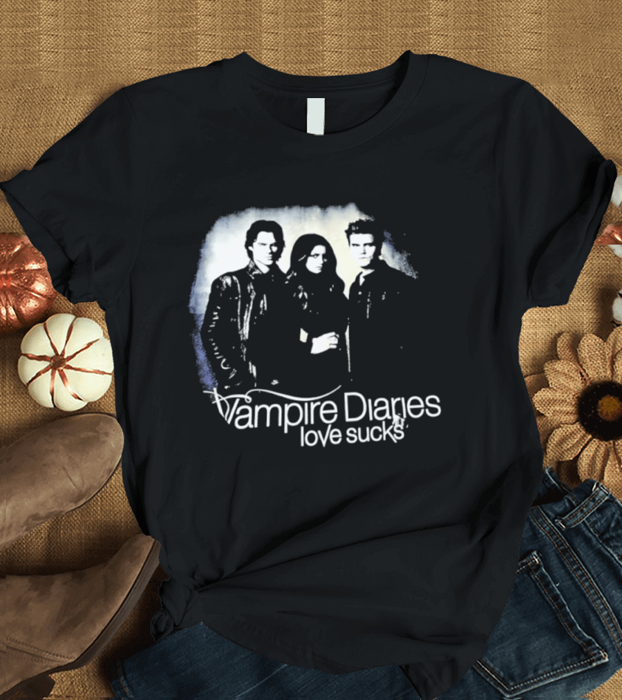Vampire Diaries Love Sucks Damon Elena Stefan T-Shirt