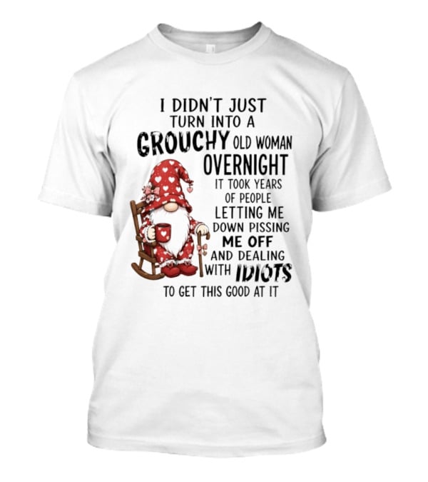 I Didn't Just Turn Into A Grouchy Old Woman Overnight Gnome Humor It Took Years Of People Letting Me Down Pissing Me Off And Dealing With Idiots T-Shirt