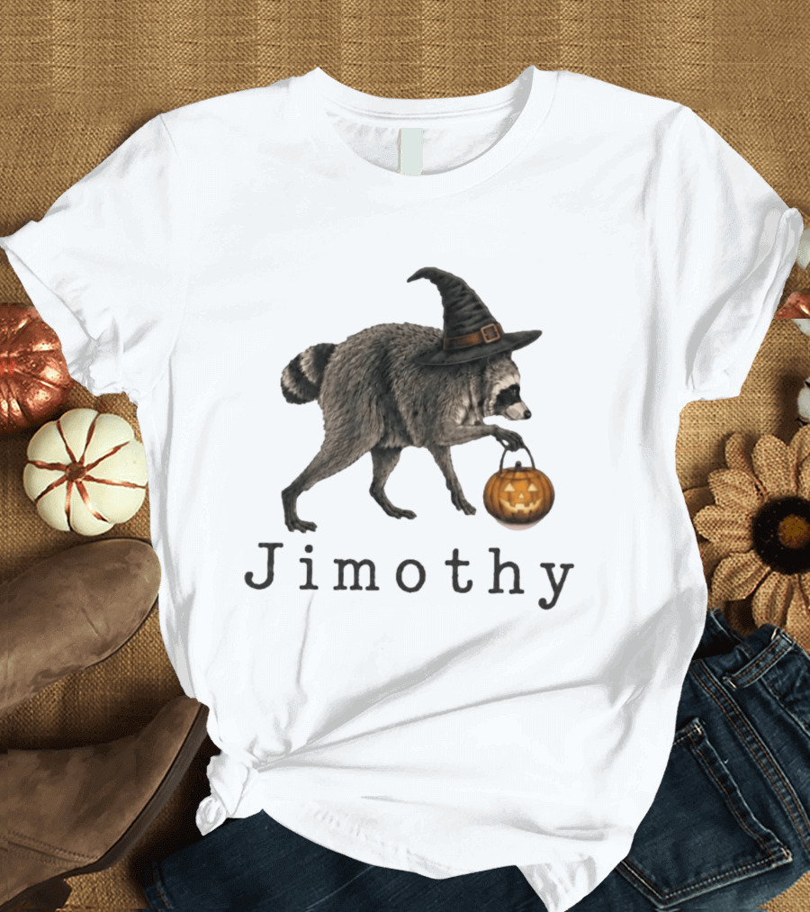 Jimothy Raccoon Witch Hat Pumpkin Halloween T-Shirt