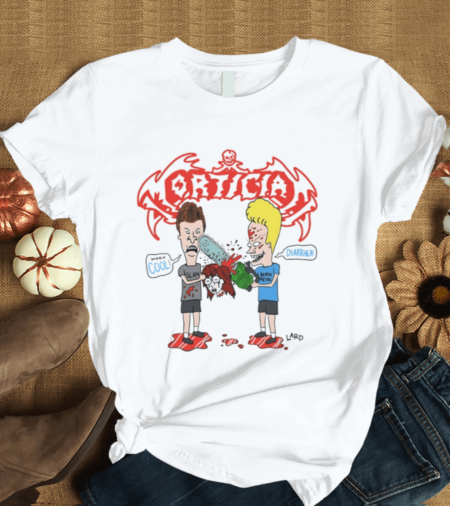 Morticia Beavis And Butt Head Chainsaw Cool Death Metal Slam T-Shirt