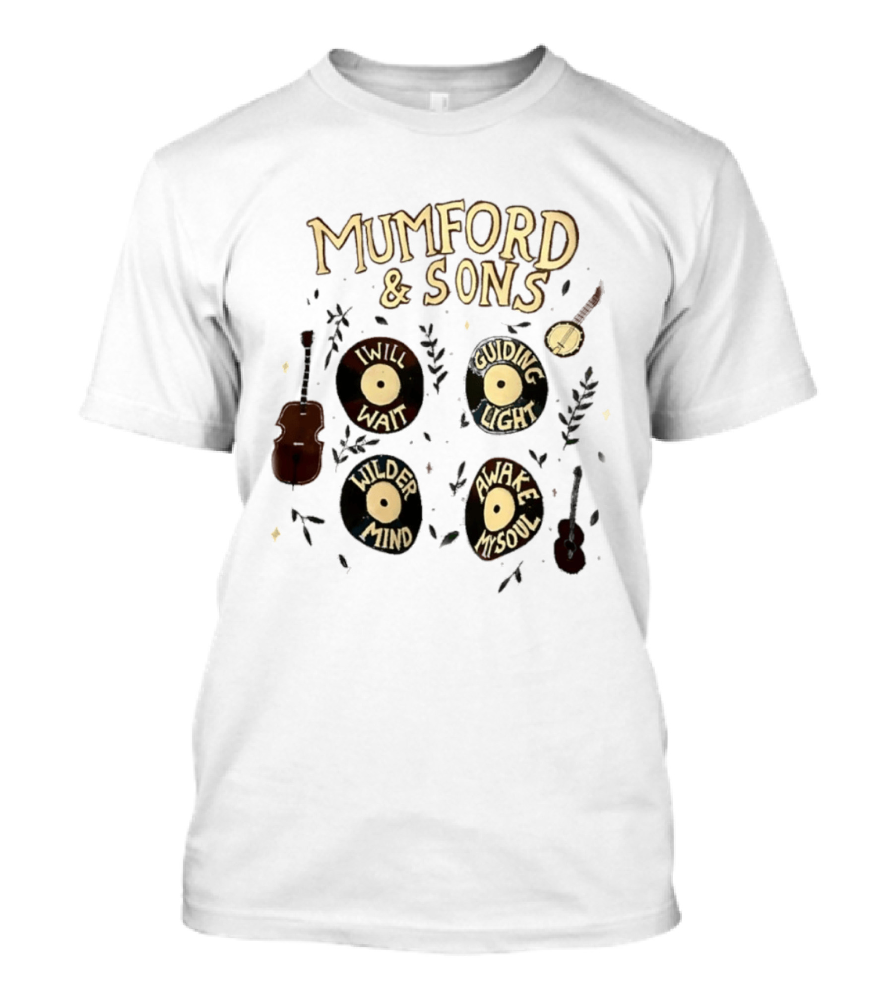 Mumford And Sons I Will Wait Guiding Light Wilder Mind Awake My Soul Vinyl Record Banjo Guitar T-Shirt