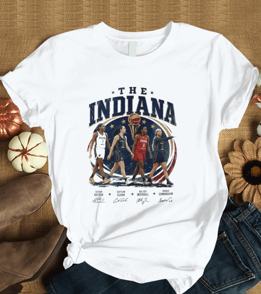 The Indiana Aliyah Boston Caitlin Clark Kelsey Mitchell Sophie Cunningham 2026 Signatures T-Shirt