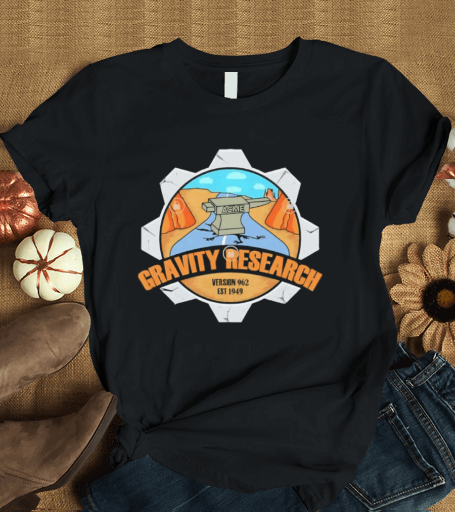 Acme Gravity Research Version 962 Est 1949 Cartoon Desert Road Scene T-Shirt