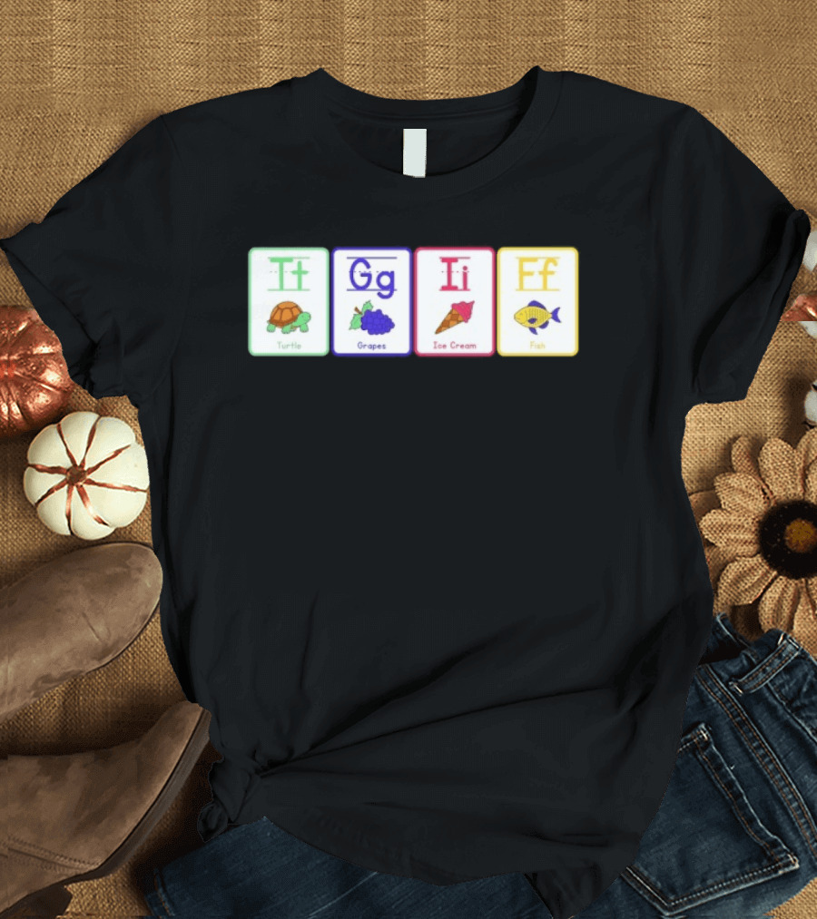 Alphabet Flashcards G I F Turtle Grapes Ice Cream Fish T-Shirt