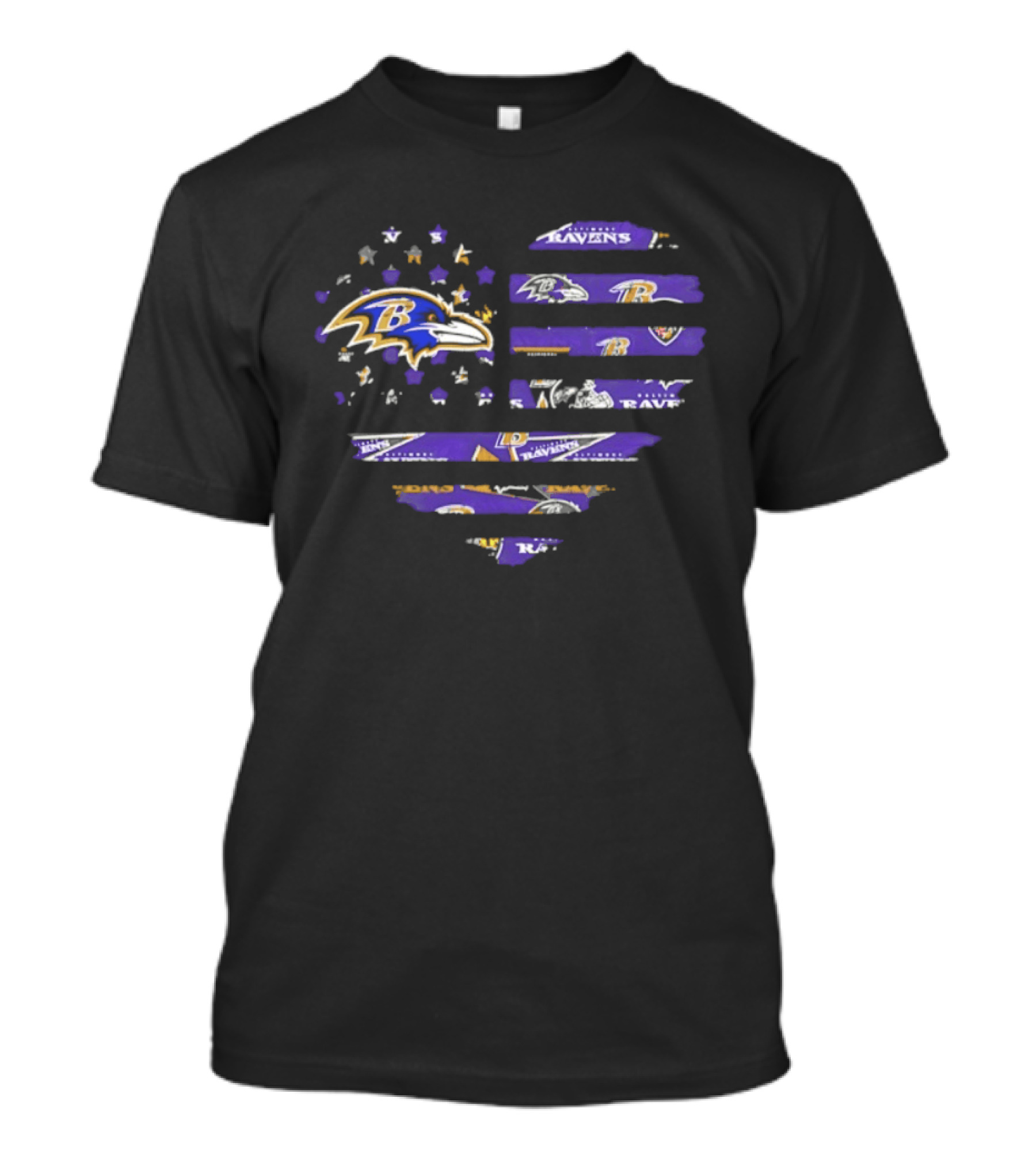 Baltimore Ravens 2026 Season American Flag Heart Ravens Logo Stars Stripes T-Shirt