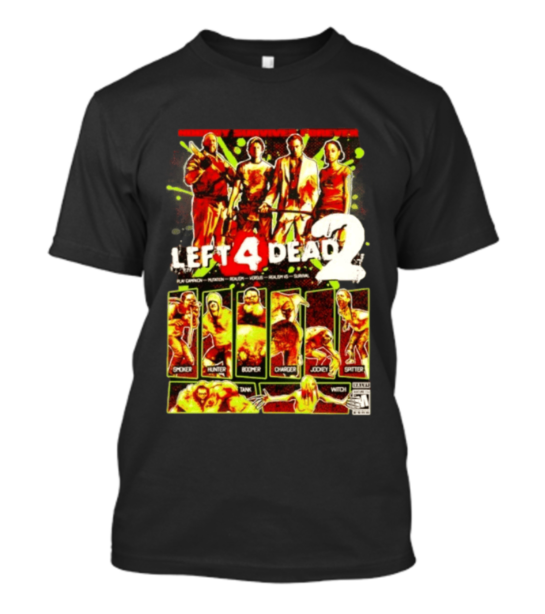 Left 4 Dead 2 Nobody Survives Forever Bill Zoey Francis Louis Hunter Boomer Charger Spitter Tank Witch T-Shirt