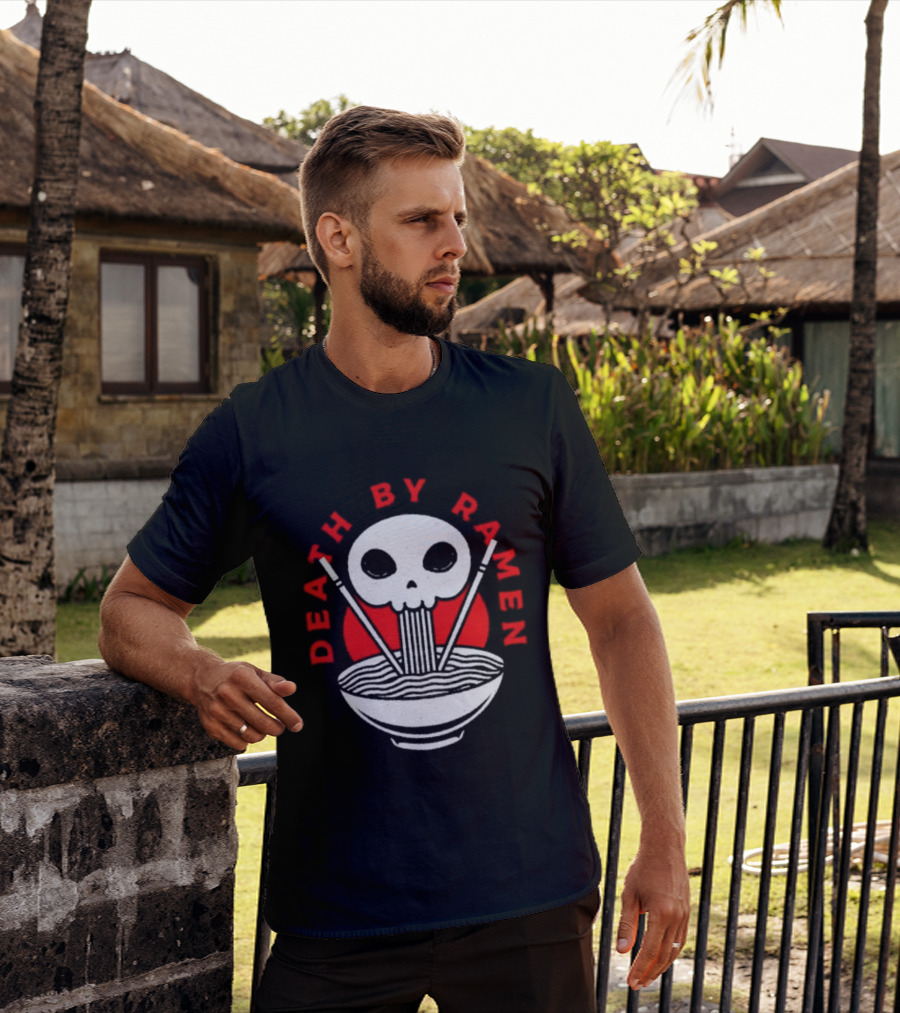 Death By Ramen Skull And Chopsticks Japanese Food Noodles Bowl T-Shirt