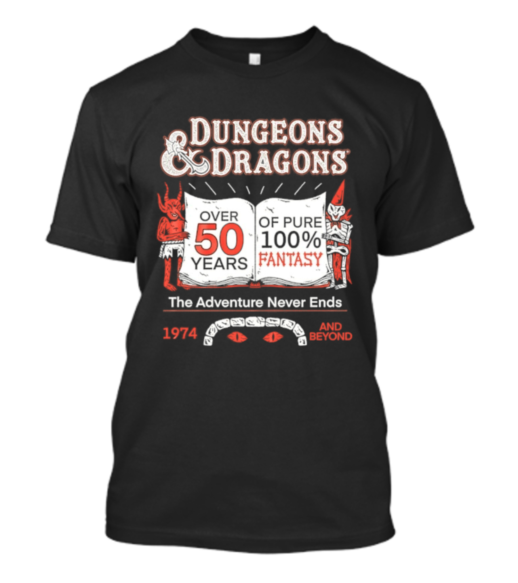 Dungeons And Dragons 50 Years Pure 100 Fantasy 1974 The Adventure Never Ends T-Shirt