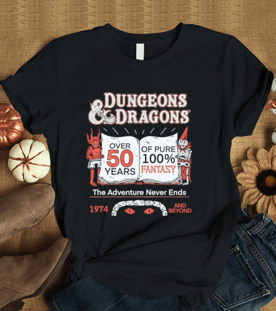 Dungeons And Dragons 50 Years Pure 100 Fantasy 1974 The Adventure Never Ends T-Shirt