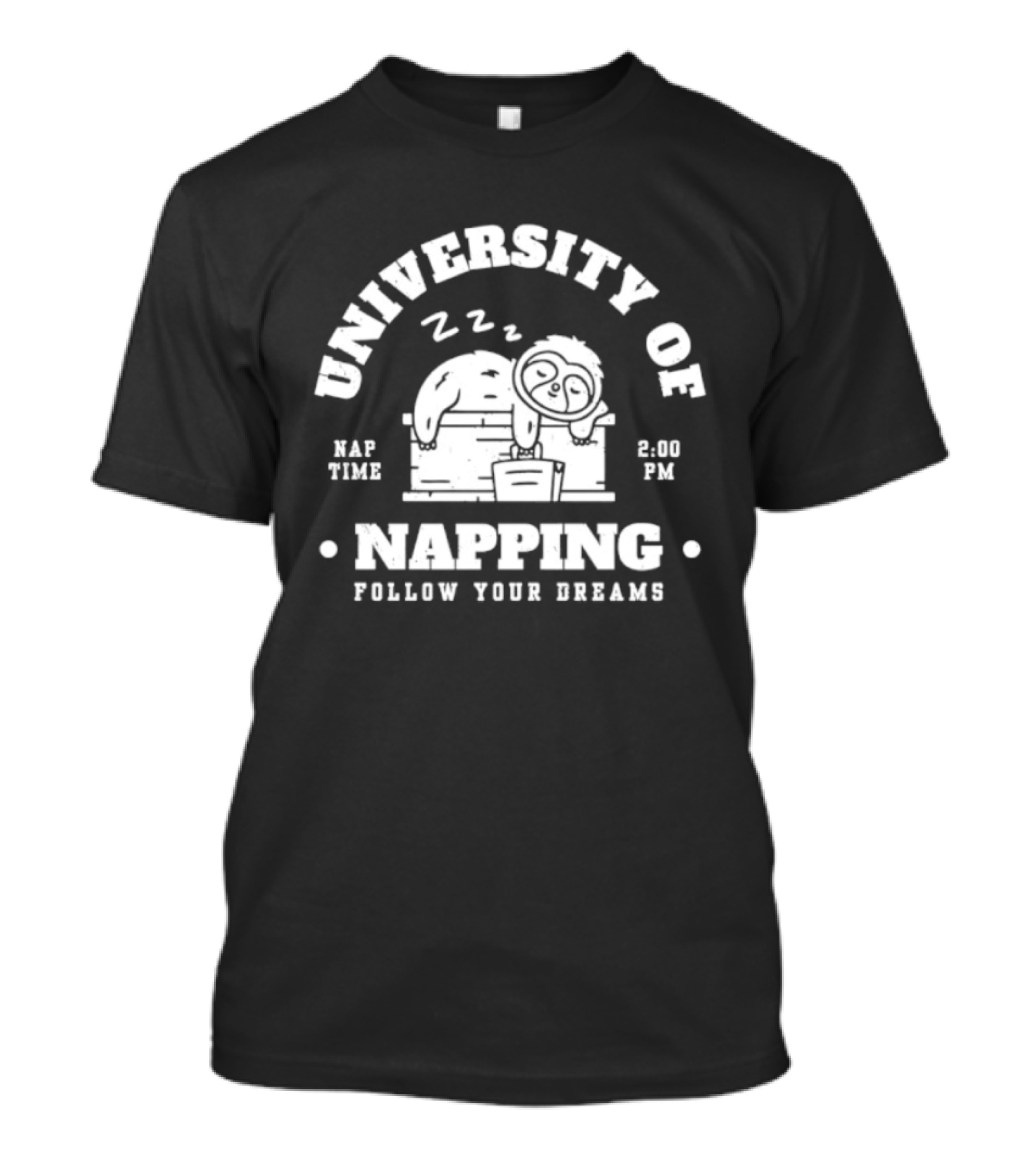 University Of Napping Nap Time 2 00 PM Follow Your Dreams Zzz T-Shirt