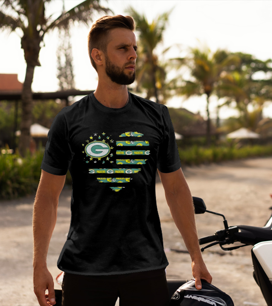 Green Bay Packers 2026 Season American Flag Heart Packers Gamers NFL Football Fans T-Shirt