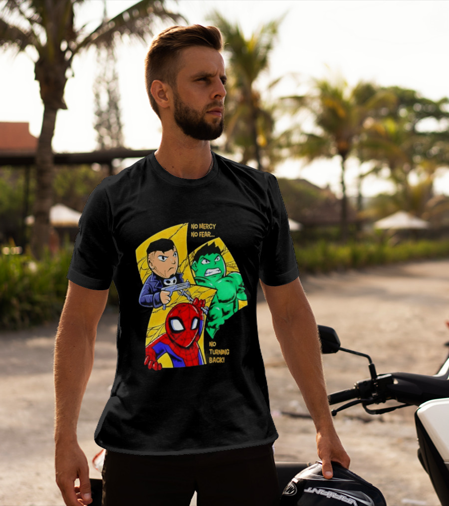 No Mercy No Fear No Turning Back Punisher Hulk Spider Man Comics Characters T-Shirt
