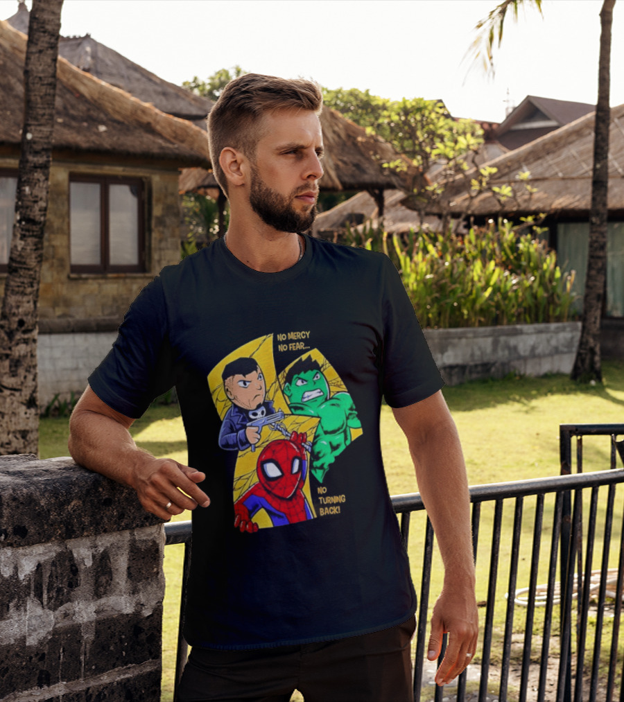 No Mercy No Fear No Turning Back Punisher Hulk Spider Man Comics Characters T-Shirt