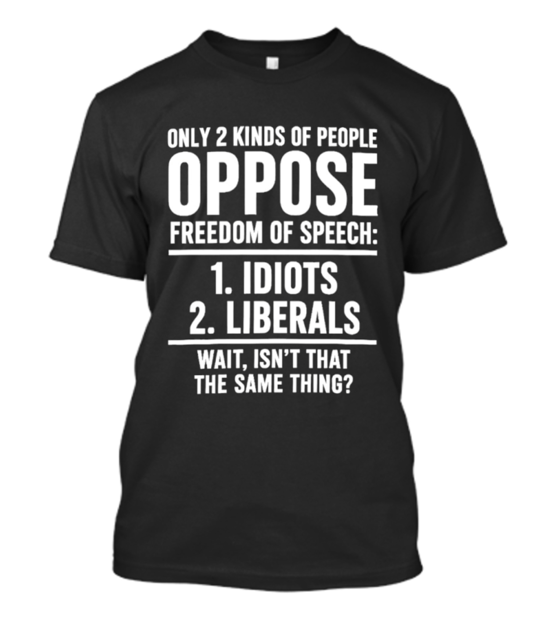 Only 2 Kinds Of People Oppose Freedom Of Speech Idiots Liberals Wait Isn't That The Same Thing T-Shirt