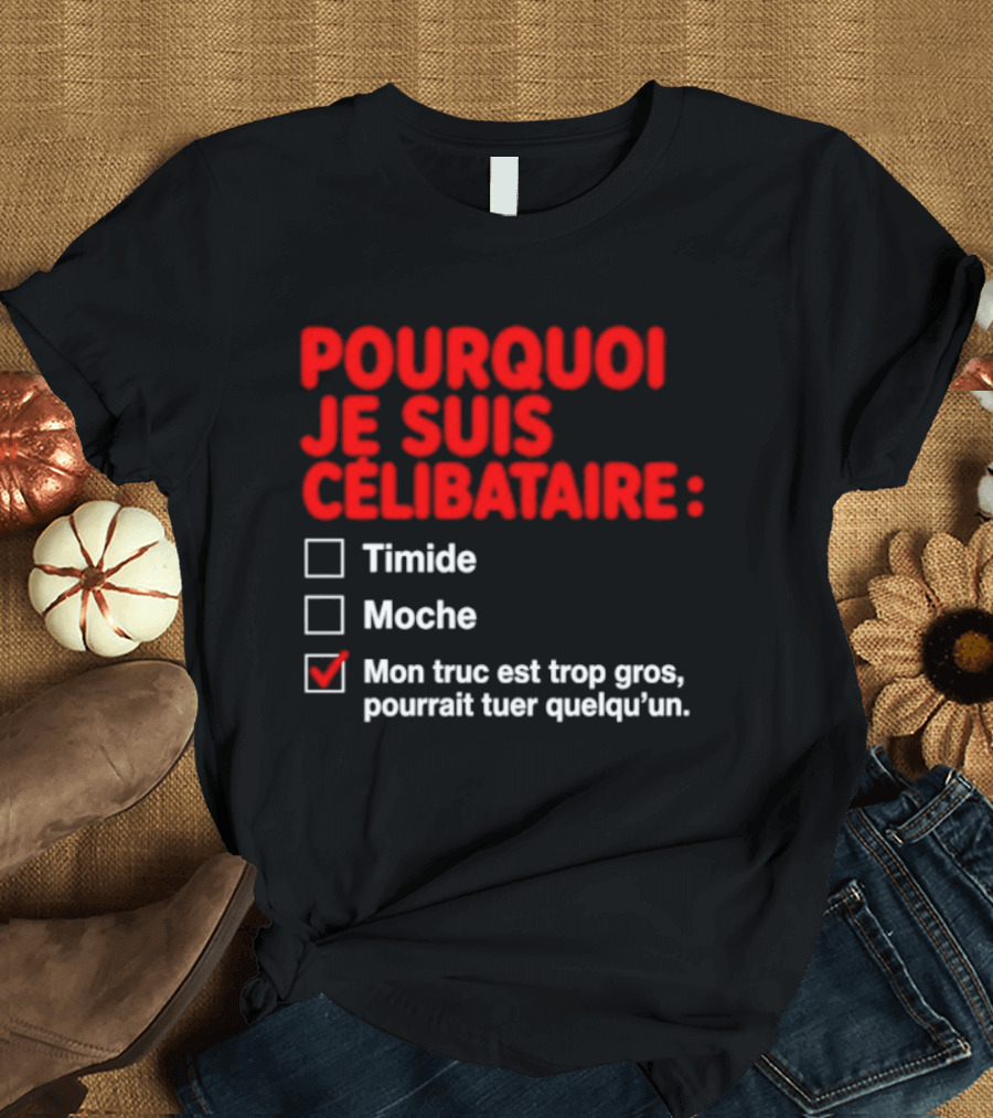 Pourquoi Je Suis Célibataire Mon Truc Est Trop Gros Pourrait Tuer Quelqu'un T-Shirt