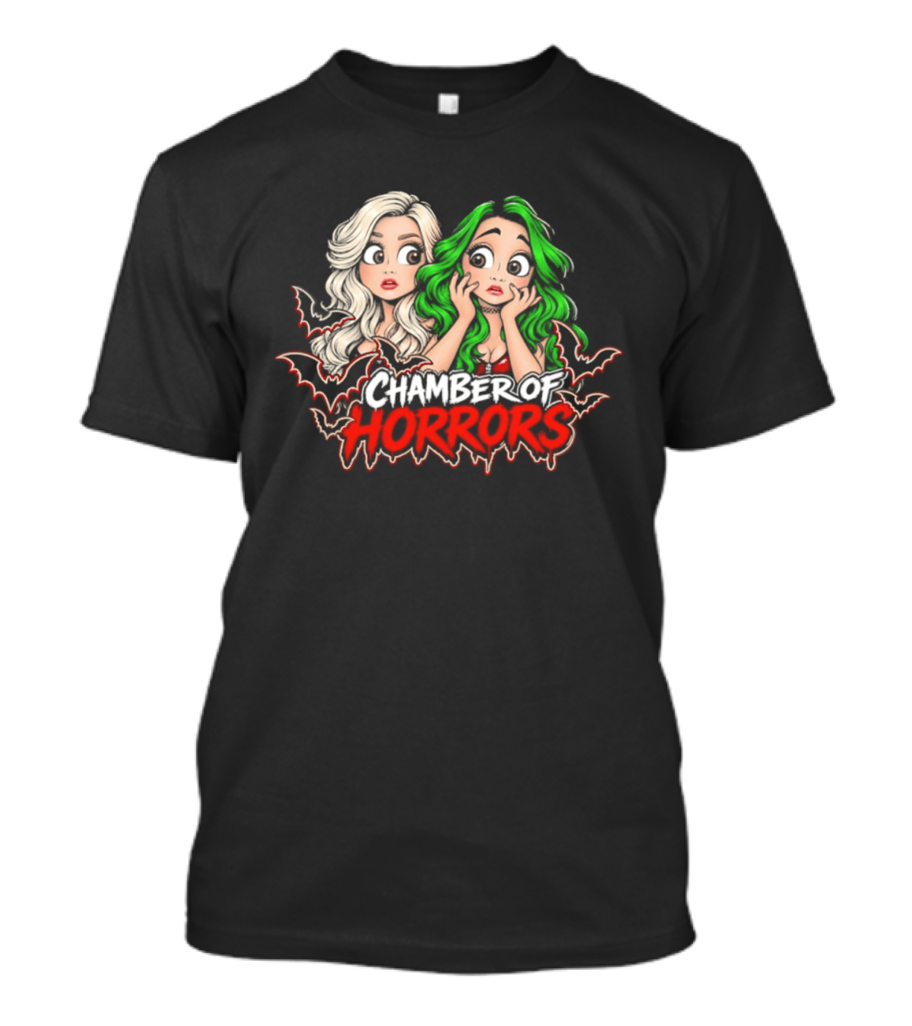 Scarlett And Shotzi Chamber Of Horrors Bats And Green Hair T-Shirt