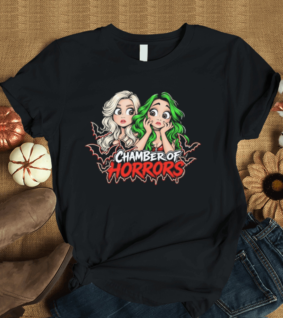 Scarlett And Shotzi Chamber Of Horrors Bats And Green Hair T-Shirt