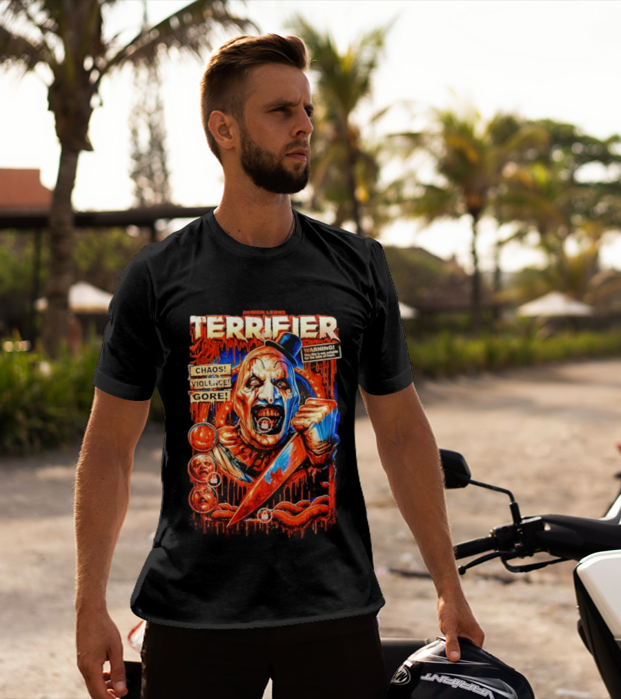 Damien Leone Terrifier Chaos Violence Gore Warning Clown T-Shirt