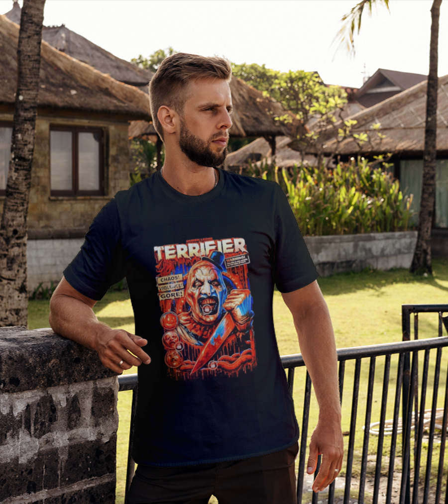 Damien Leone Terrifier Chaos Violence Gore Warning Clown T-Shirt