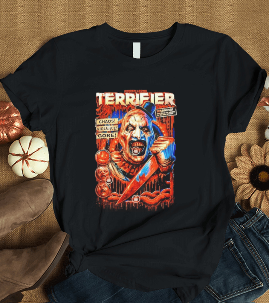 Damien Leone Terrifier Chaos Violence Gore Warning Clown T-Shirt