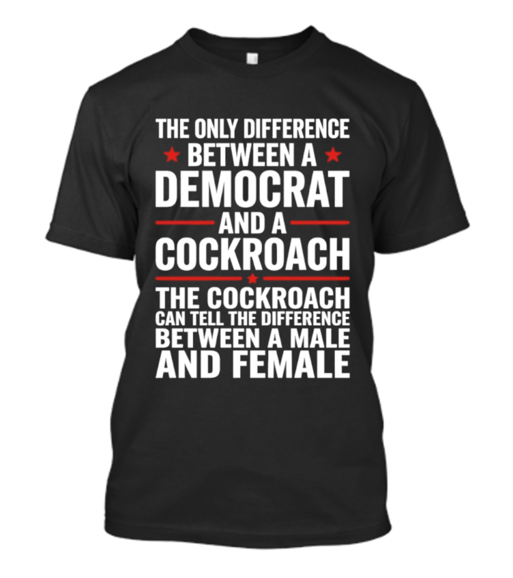 The Only Difference Between A Democrat And A Cockroach Can Tell The Difference Between A Male And Female T-Shirt