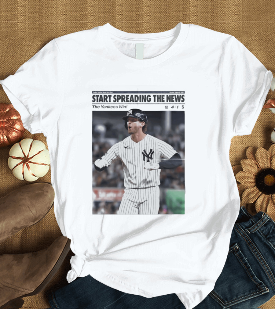 Anthony Volpe New York Yankees Start Spreading The News Pinstripe Jersey Celebration T-Shirt