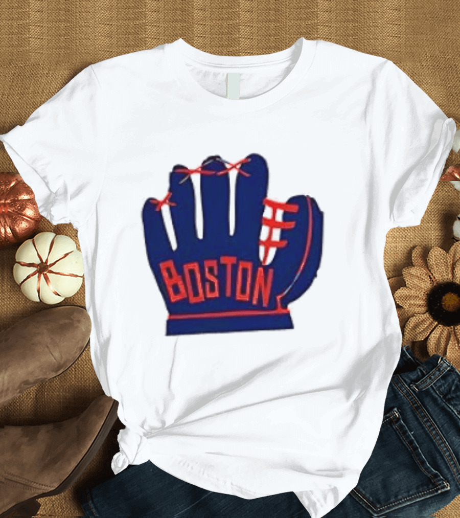 Boston Red Sox MLB Hat And Glove Baseball Club T-Shirt
