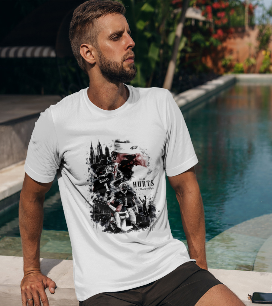 Jalen Hurts 1 Philadelphia Eagles 2026 Two Sided Football T-Shirt