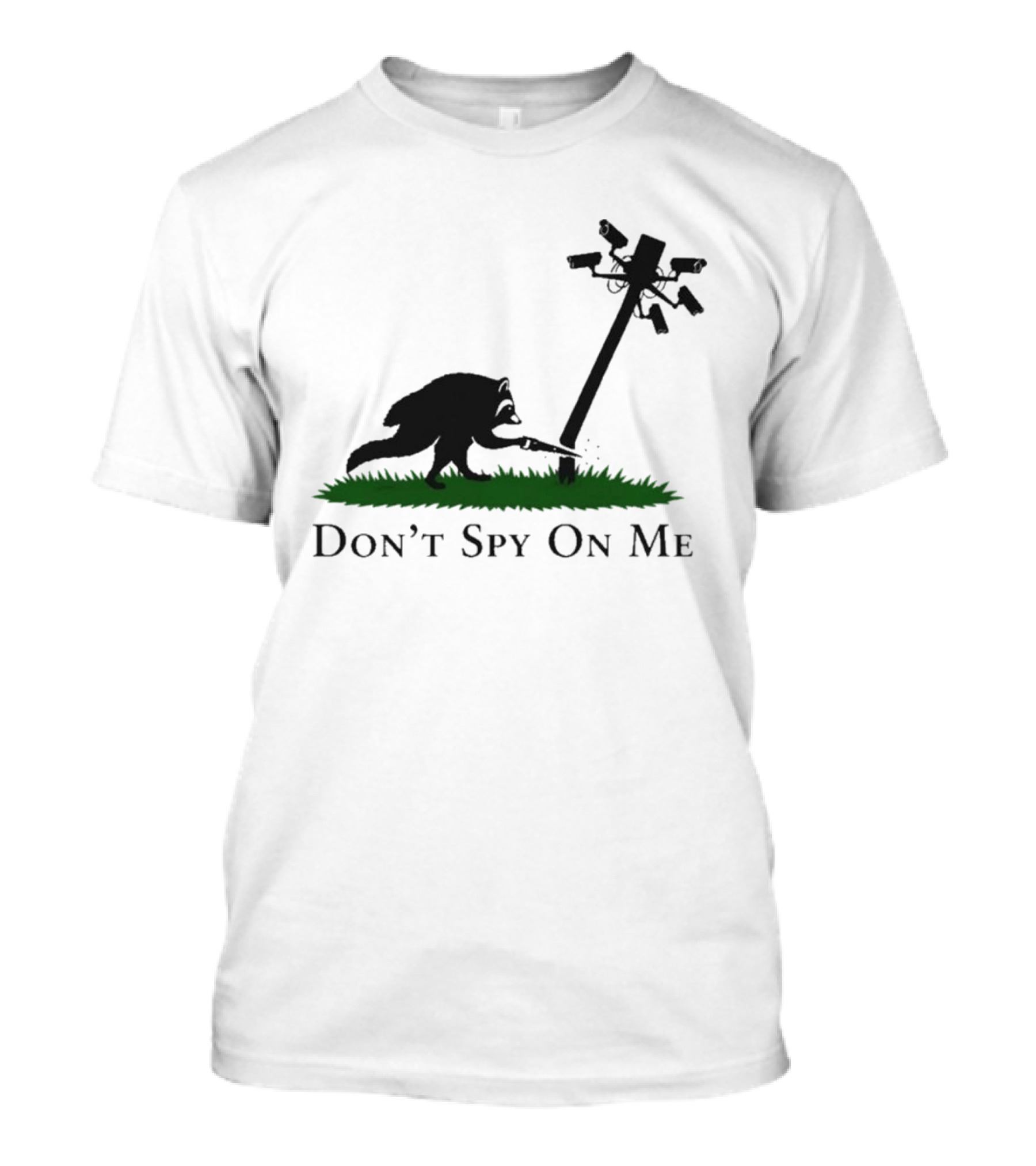Jimothy Don't Spy On Me Raccoon Cutting Camera Pole T-Shirt