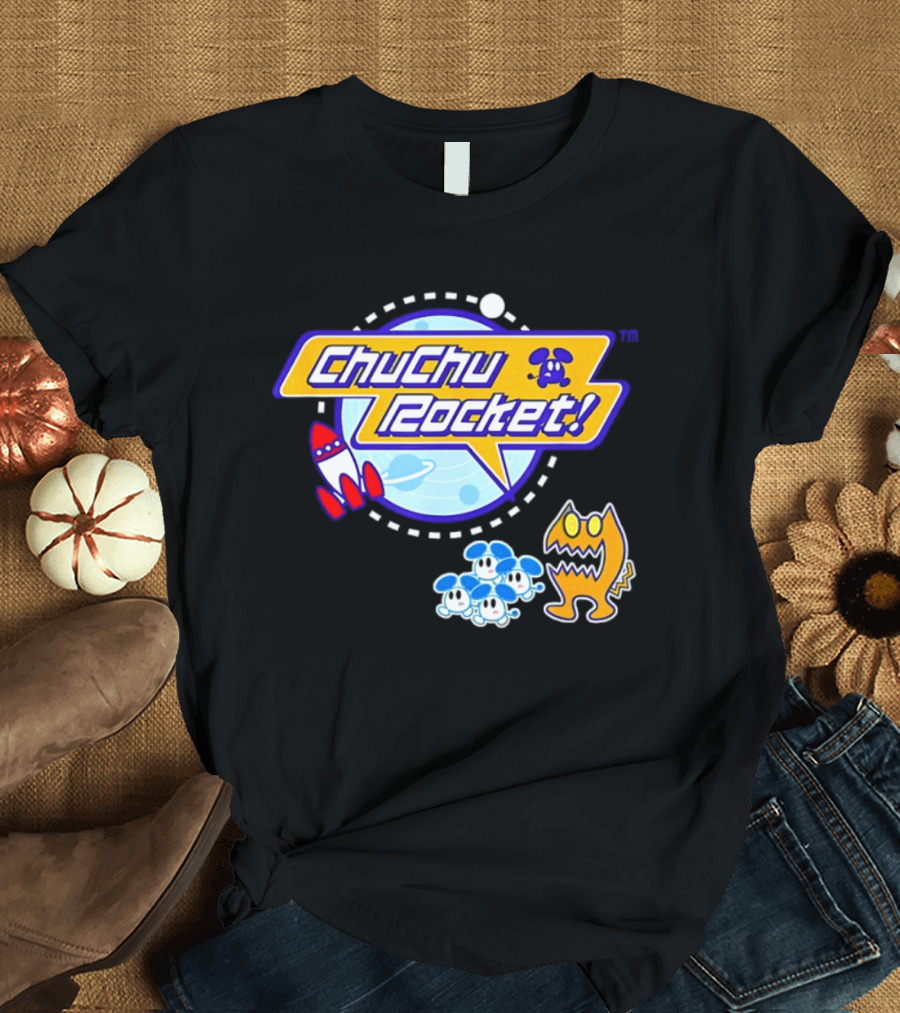 ChuChu Rocket Iconic Game Logo With Spaceship And Characters T-Shirt