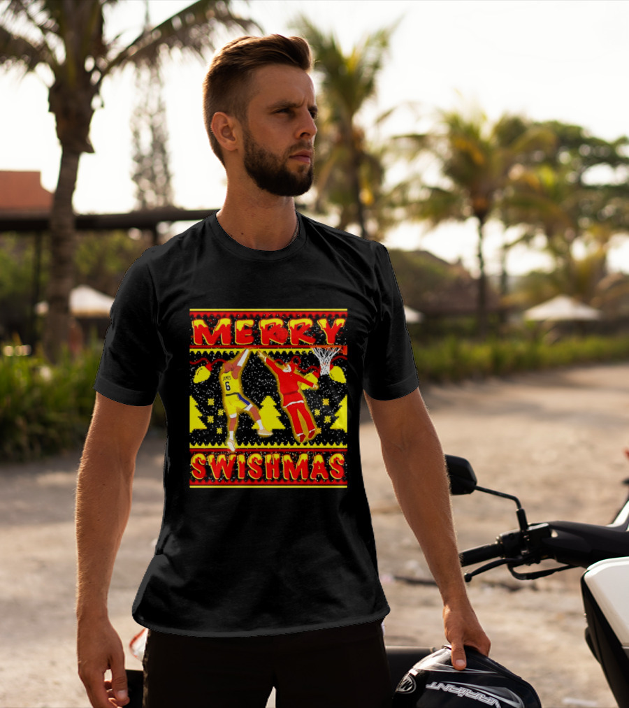 Merry Swishmas LeBron James Santa Dunk Basketball Holiday T-Shirt