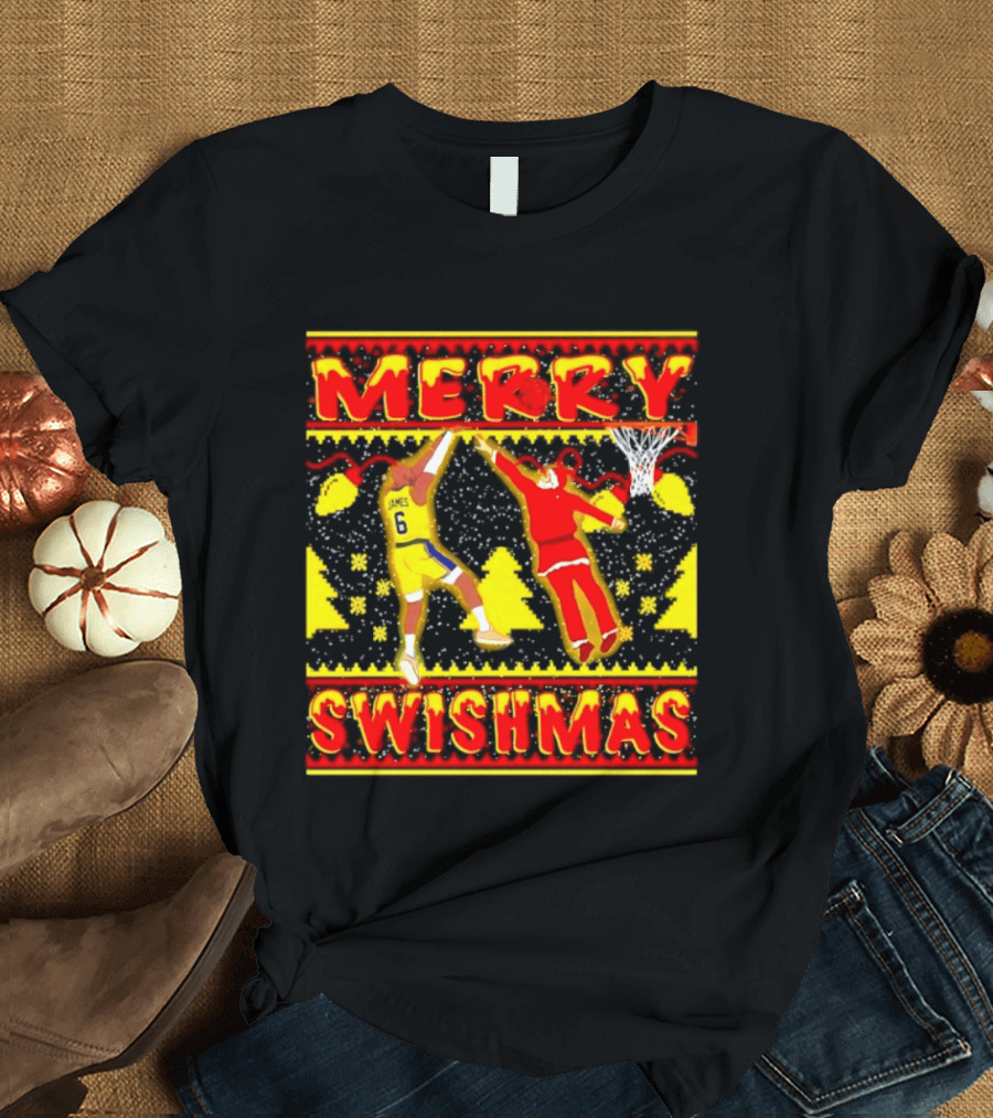 Merry Swishmas LeBron James Santa Dunk Basketball Holiday T-Shirt