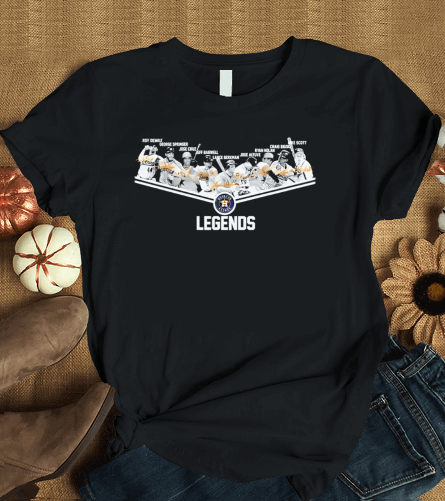 Houston Astros Legends Roy Oswalt George Springer Jose Cruz Jeff Bagwell Lance Berkman Jose Altuve Nolan Ryan Craig Biggio Mike Scott Signatures T-Shirt