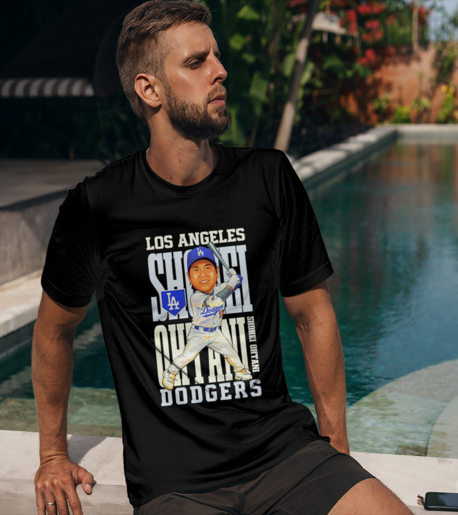 Los Angeles Dodgers Shohei Ohtani Caricature Dodgers Baseball T-Shirt