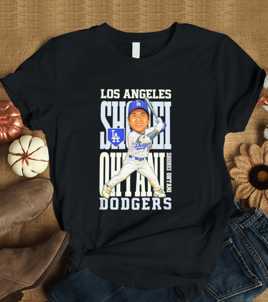 Los Angeles Dodgers Shohei Ohtani Caricature Dodgers Baseball T-Shirt