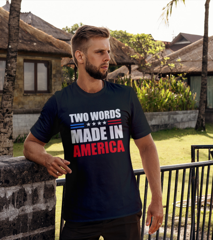 Two Words Made In America Patriotic USA Stars And Stripes T-Shirt