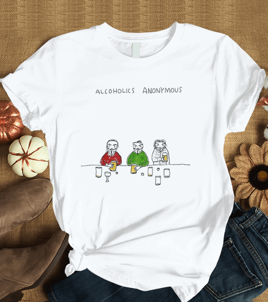 Alcoholics Anonymous Humor Three Characters With Drinks T-Shirt