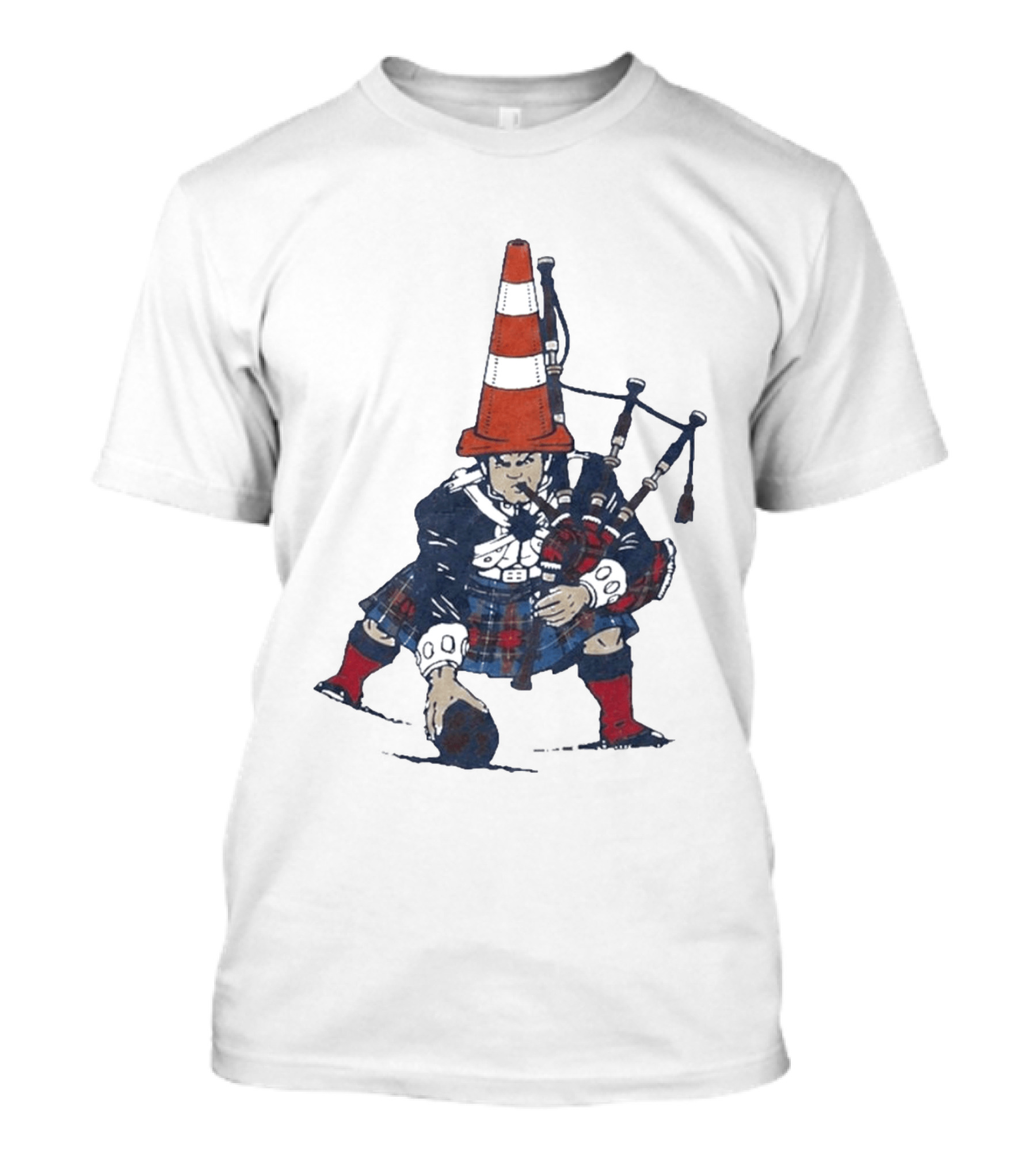Bagpipes Player With Traffic Cone Hat Scottish Kilt Outfit T-Shirt