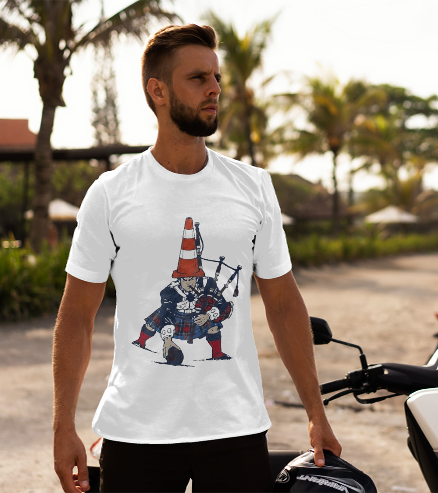 Bagpipes Player With Traffic Cone Hat Scottish Kilt Outfit T-Shirt