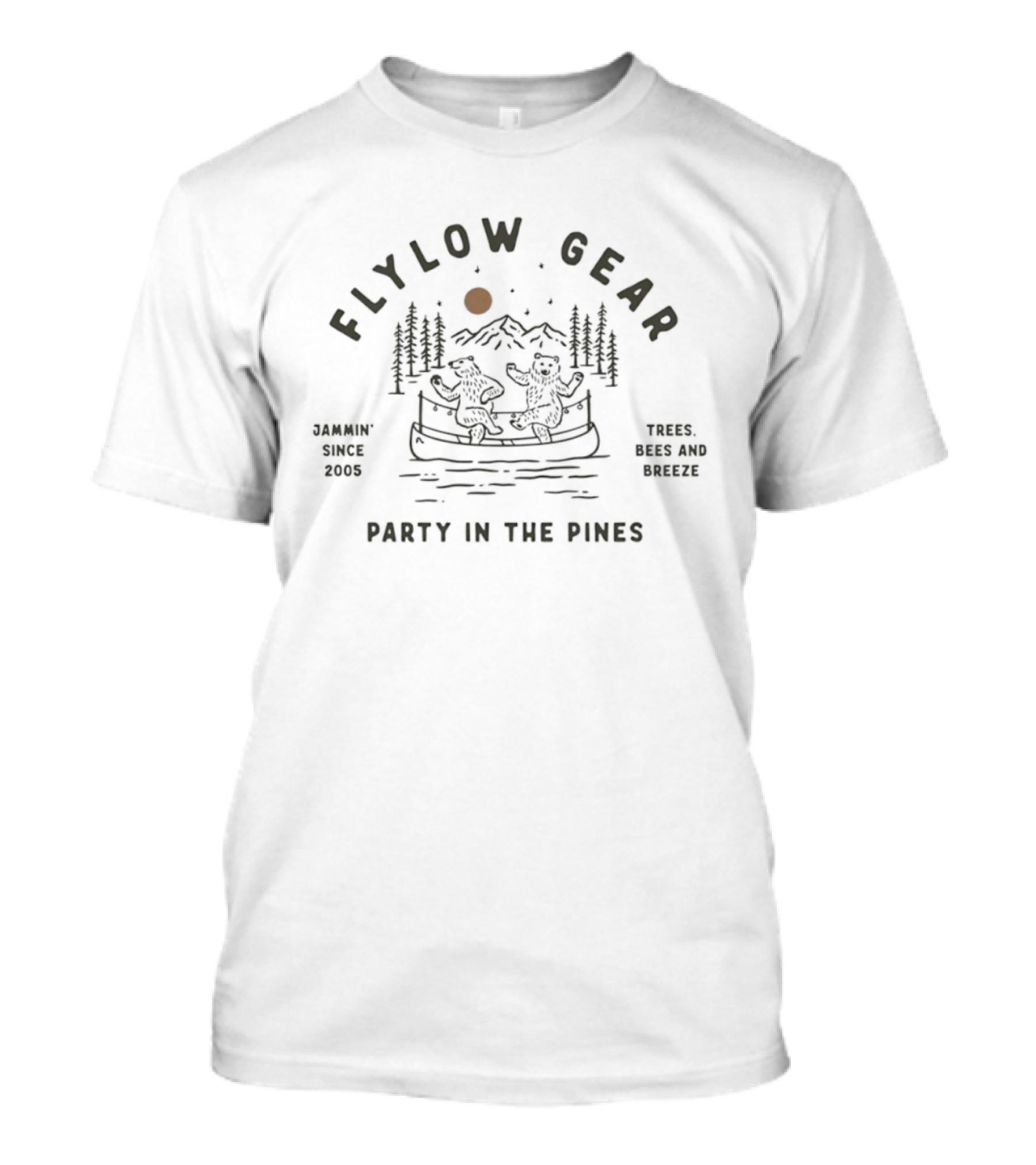 Flylow Gear Jammin Since 2005 Party In The Pines Retro Travel Skis And Snacks T-Shirt