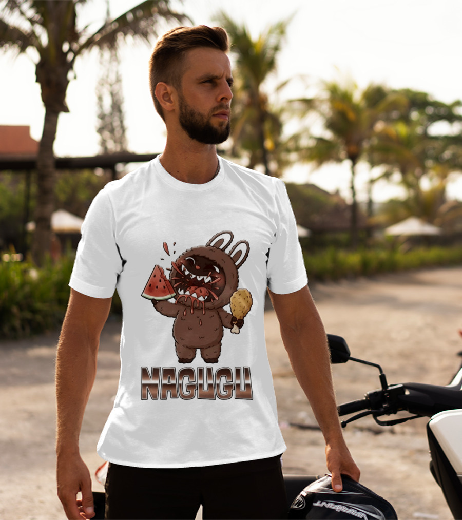 Nagugu Eating Watermelon And Chicken Cartoon T-Shirt