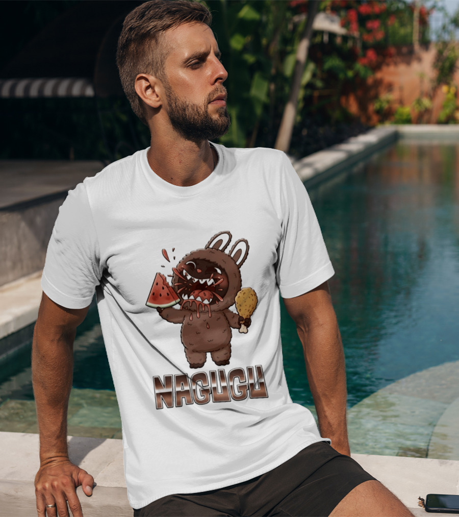 Nagugu Eating Watermelon And Chicken Cartoon T-Shirt
