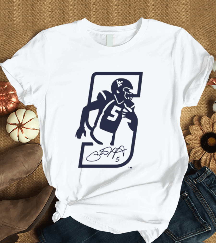 Pat White West Virginia Mountaineers Jersey Number 5 Signature T-Shirt
