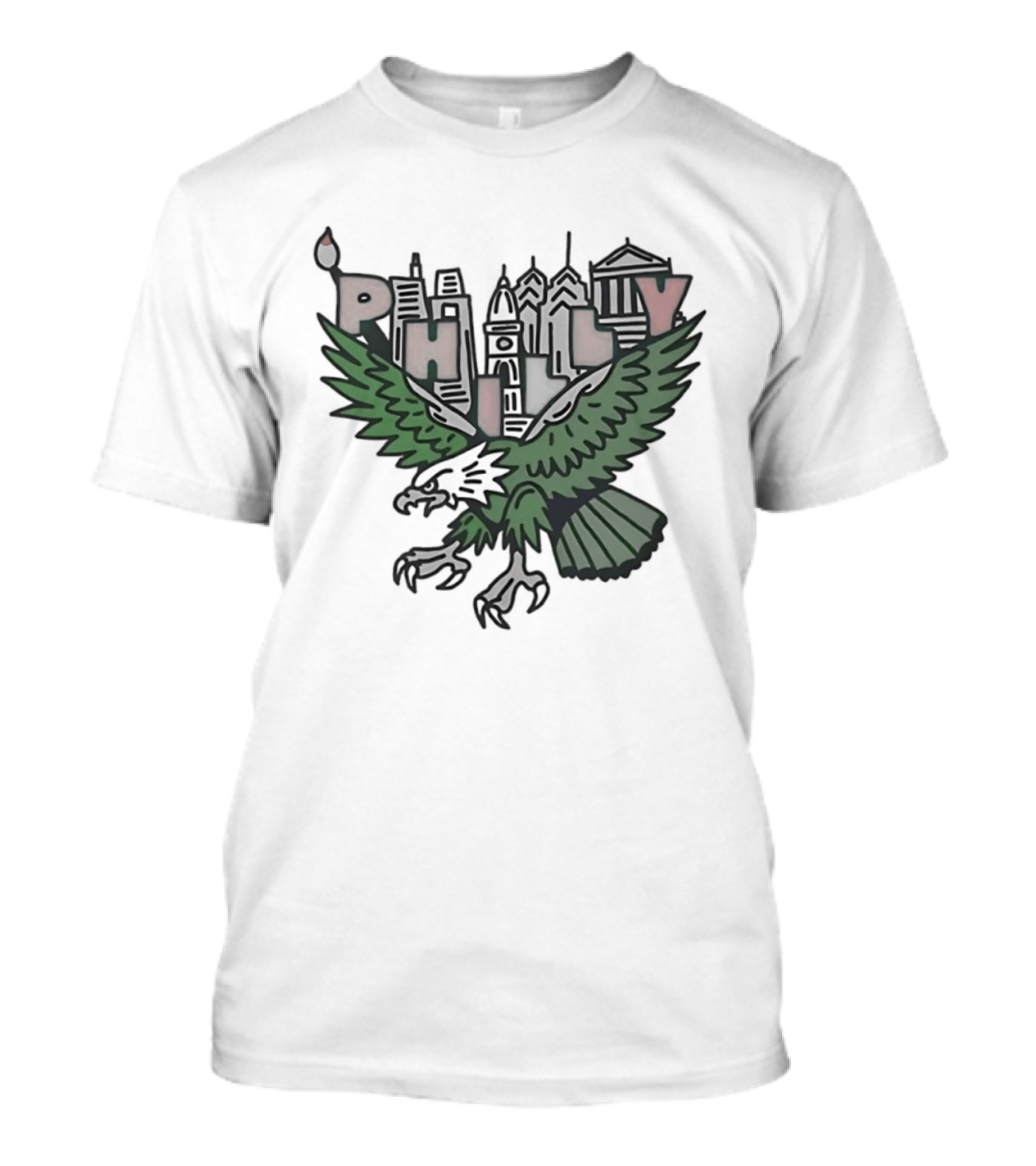 Philly Skyline Green Eagle Wings Cityscape T-Shirt