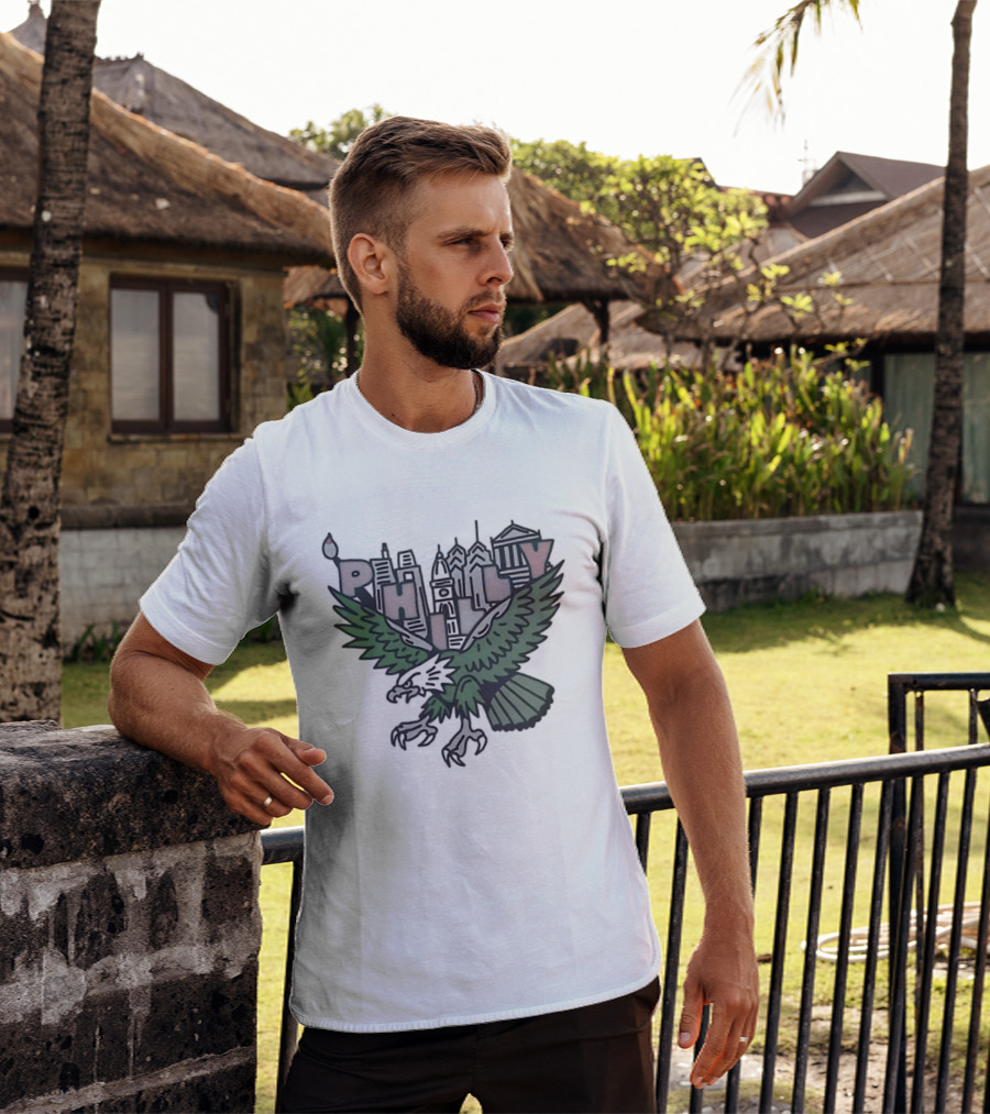 Philly Skyline Green Eagle Wings Cityscape T-Shirt