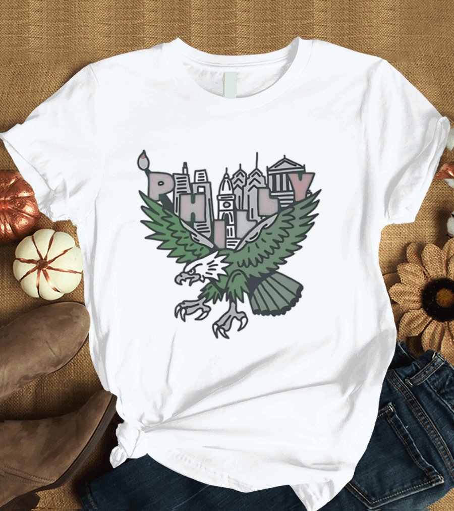 Philly Skyline Green Eagle Wings Cityscape T-Shirt
