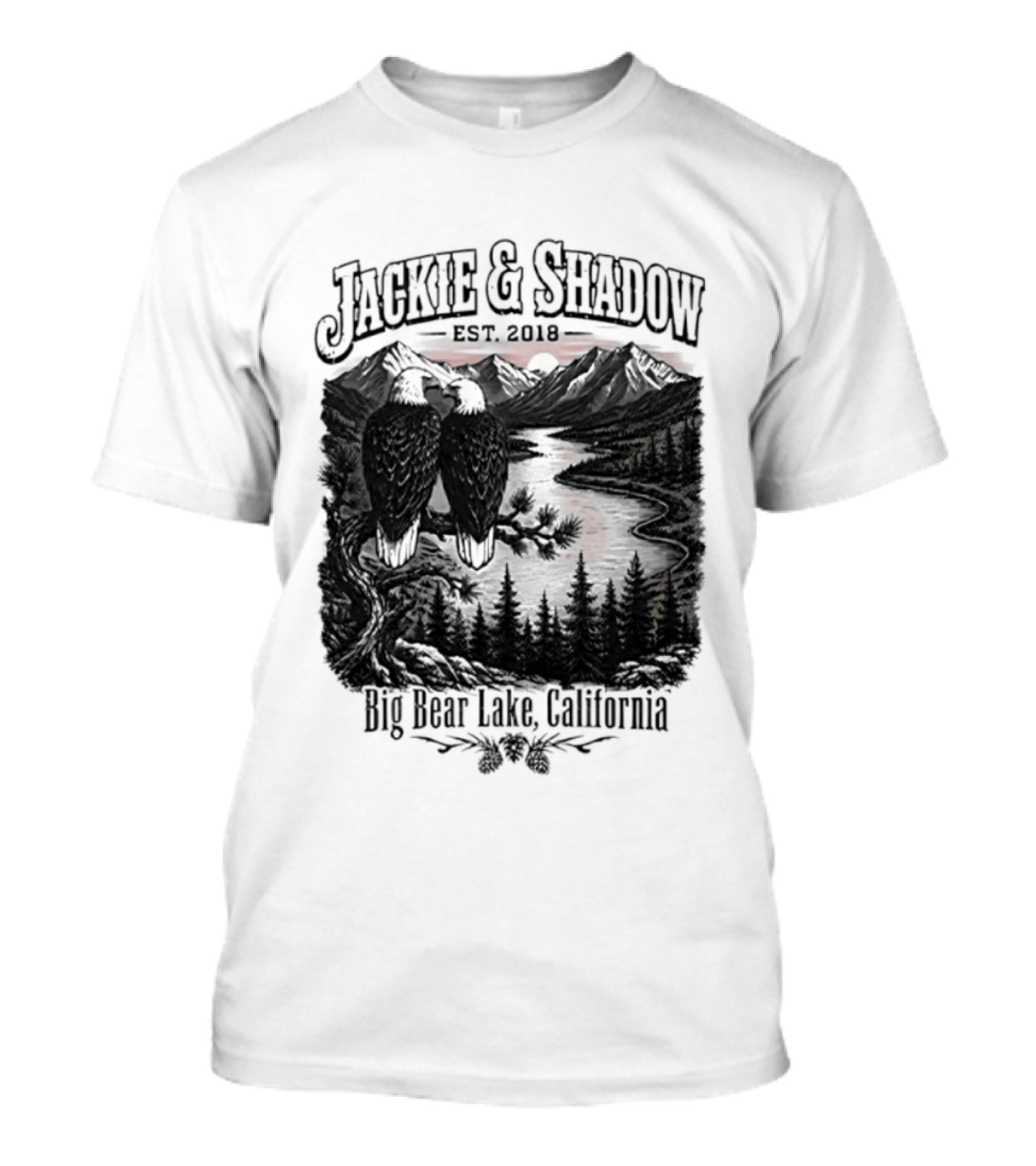 Jackie And Shadow Est 2018 Big Bear Lake California Mountain Scene T-Shirt