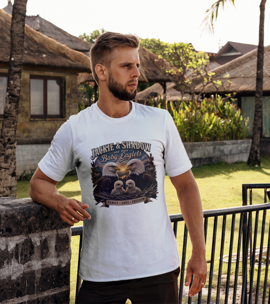 Jackie And Shadow And Their Baby Eaglets Sandy Luna Family Love Freedom Bald Eagles T-Shirt